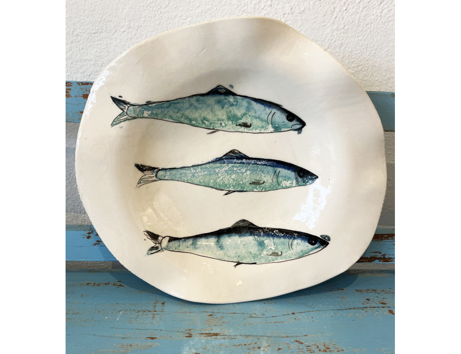 Plato Irregular Sardinas - Pintado A Mano