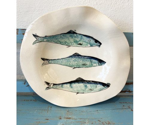 Plato Irregular Sardinas - Pintado A Mano