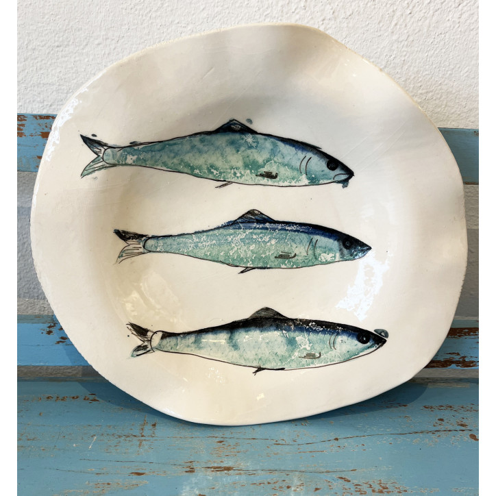 Plato Irregular Sardinas - Pintado A Mano