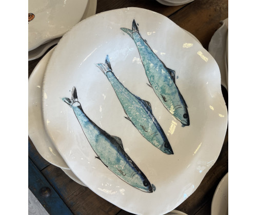 Plato Irregular Sardinas - Pintado A Mano