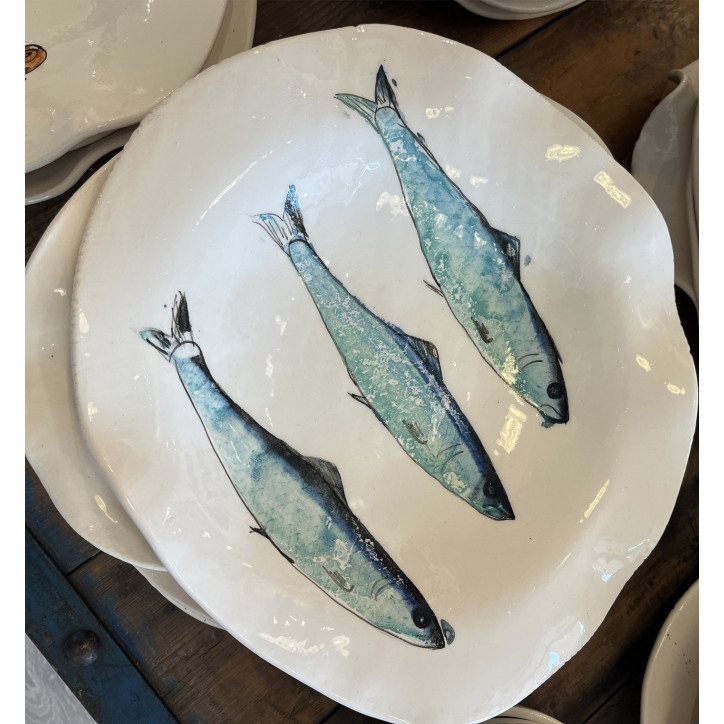 Plato Irregular Sardinas - Pintado A Mano