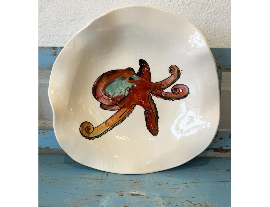 Plato Irregular Pulpo - Pintado A Mano