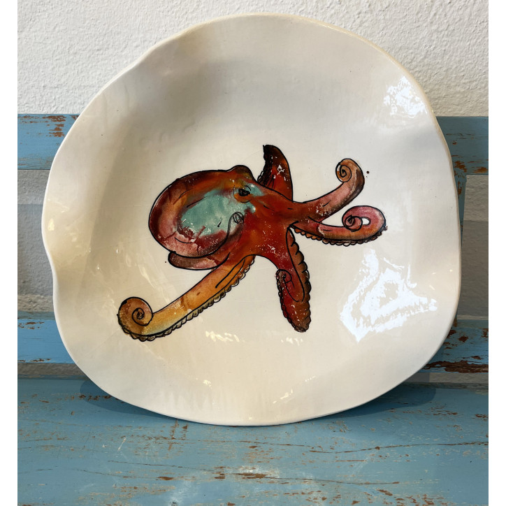Plato Irregular Pulpo - Pintado A Mano