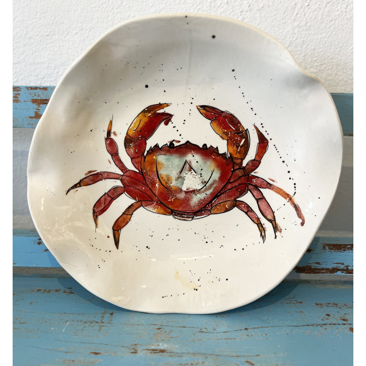 Plato Irregular Cangrejo - Pintado A Mano