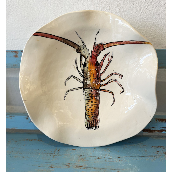 Plato Irregular Langosta - Pintado A Mano
