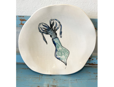Plato Irregular Calamar - Pintado A Mano