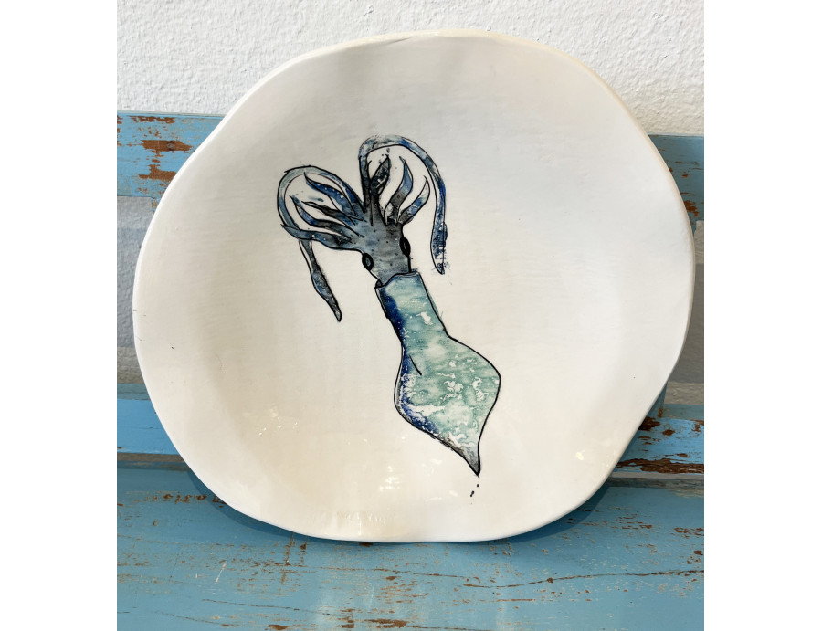 Plato Irregular Calamar - Pintado A Mano