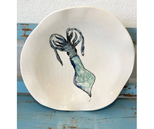 Plato Irregular Calamar - Pintado A Mano