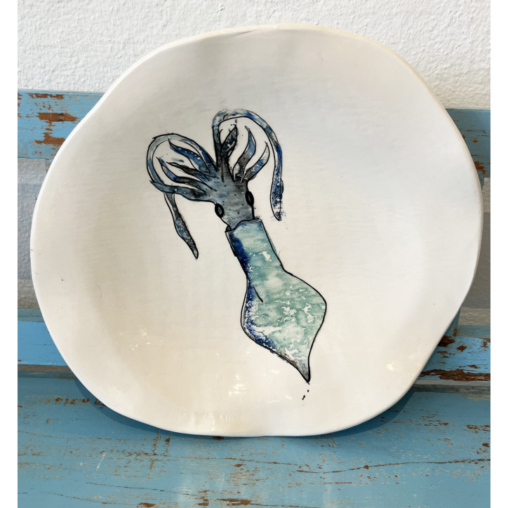 Plato Irregular Calamar - Pintado A Mano