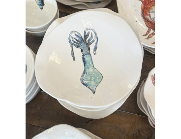 Plato Irregular Calamar - Pintado A Mano