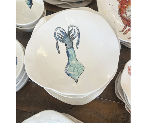 Plato Irregular Calamar - Pintado A Mano