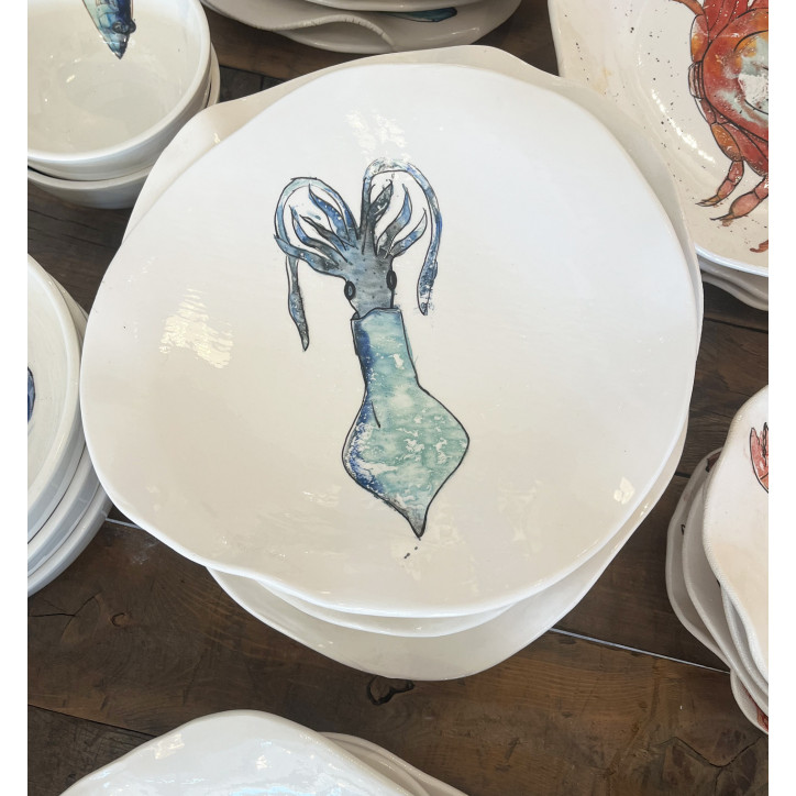 Plato Irregular Calamar - Pintado A Mano