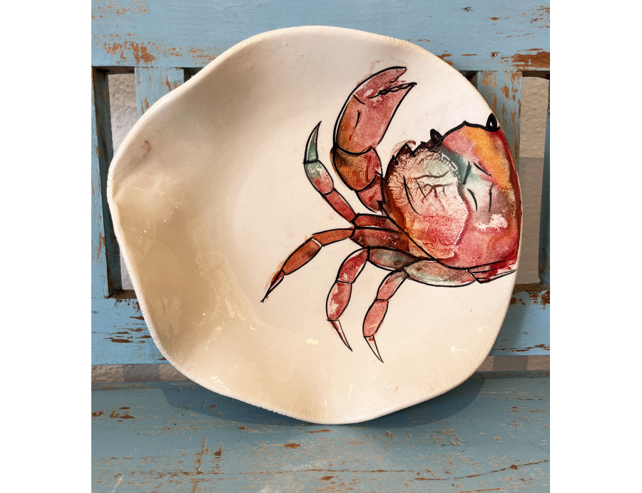 Plato Irregular Cangrejo. Pintado A Mano