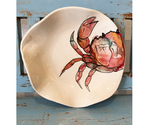 Plato Irregular Cangrejo. Pintado A Mano