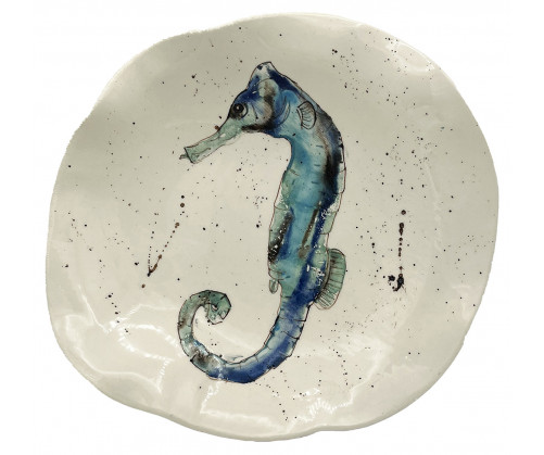 Plato Irregular Caballito de Mar - Pintado A Mano